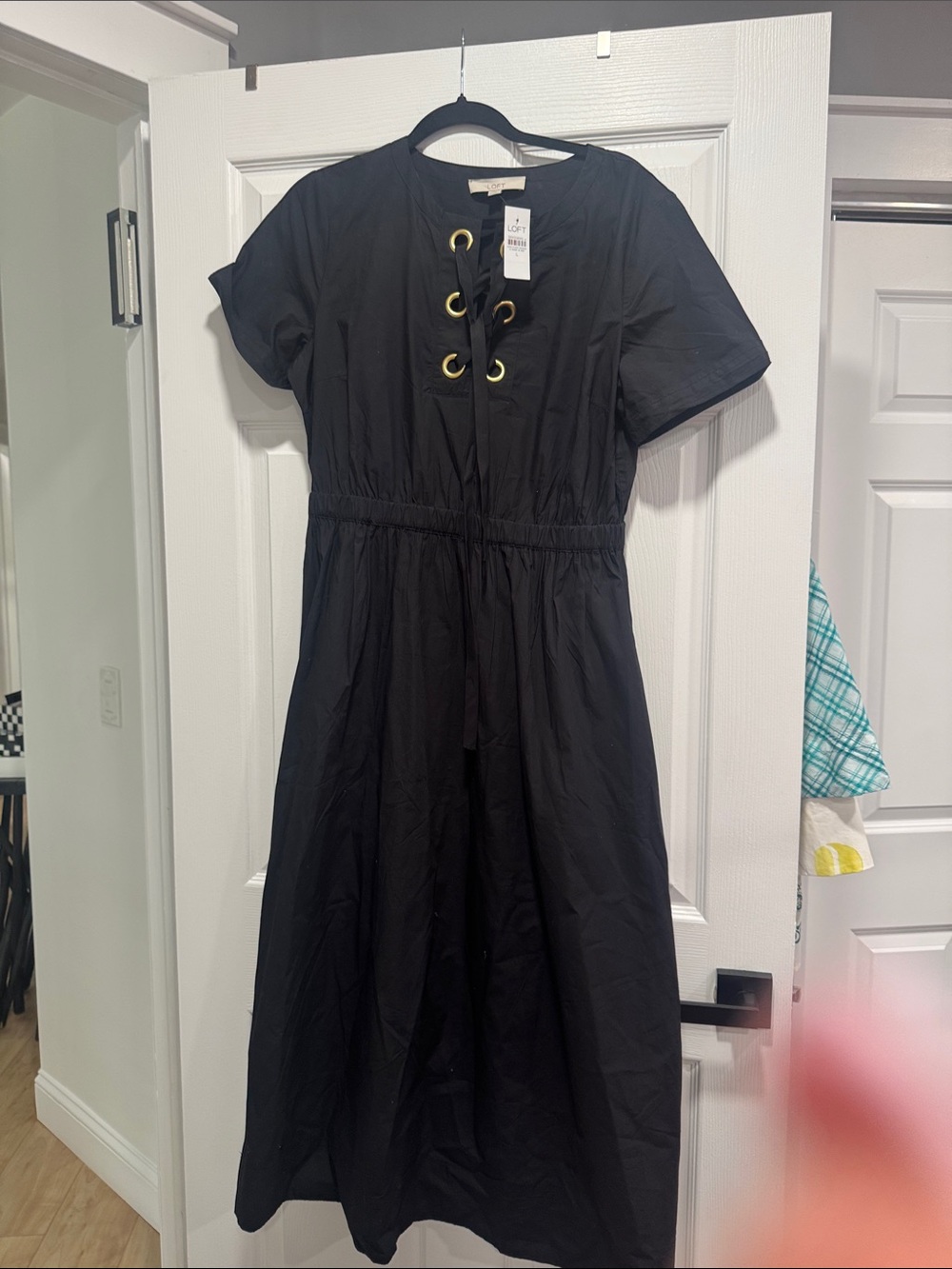 LOFT Black Maxi Dress with Gold Eyelet Detail